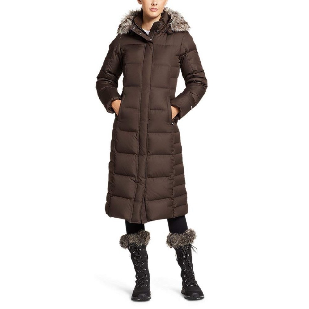 Calvin Klein Down Filled Long Quilted Puffer Parka Winter Coat Brown Large